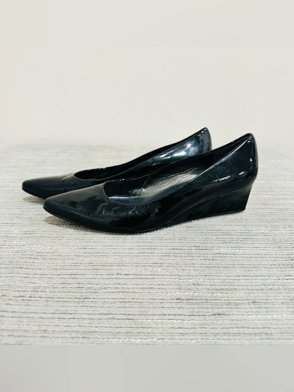 Stuart‎ Weitzman Women’s Black Patent Leather Wedges Size 5,5 - Picture 2 of 11